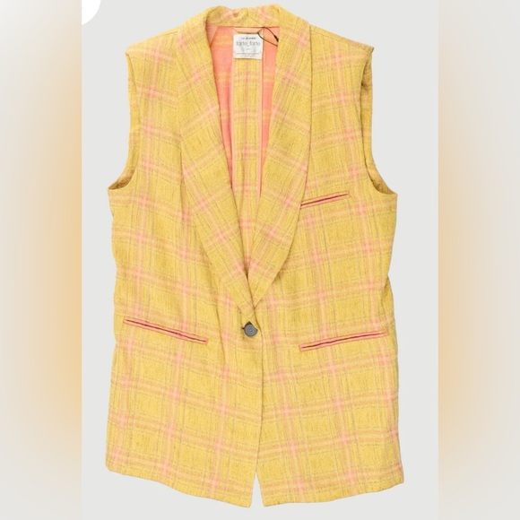 Forte_Forte Yellow and Pink Plaid Women's Vest - Picture 1 of 6